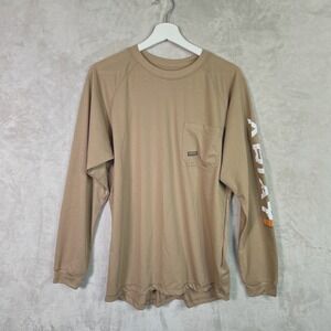 ARIAT Rebar Heat Fighter Long Sleeve Waffle Knit Shirt M Brown Workwear Spellout